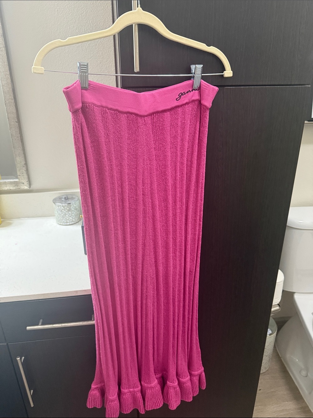 Ganni Pink Ribbed Knit Maxi Skirt